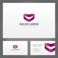 Collection glossy stripe heart shape violet 3d template business card decorative design vector