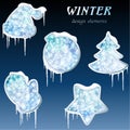 Collection of glossy winter icons with icicles Royalty Free Stock Photo