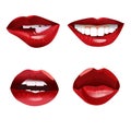 Collection of glossy woman red lips Royalty Free Stock Photo