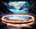 glowing futuristic platforms in surreal landscapes