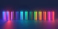 A collection of glowing neon bottles placed on a dark surface Royalty Free Stock Photo