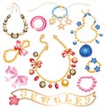 Collection of gold jewelery with precious stones
