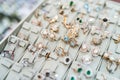 Collection of gold jewellery in shop close up Royalty Free Stock Photo