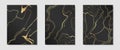 Collection of gold kintsugi on dark backdrop cover design templates. Golden crackle texture background. Luxury broken marble stone Royalty Free Stock Photo