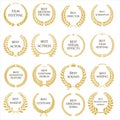 Collection of gold laurel wreath with black Film Awards text Royalty Free Stock Photo