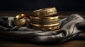 Luxurious Renaissance-inspired Gold Bangles On Cloth Royalty Free Stock Photo