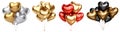 Collection gold set of heart love shape balloons in a bunch on transparent background cutout, PNG