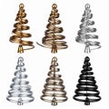Collection of Gold Silver and Black Spiral Christmas Tree Ornaments on White Royalty Free Stock Photo