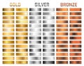 Collection of gold, silver, chrome, bronze metallic gradient. Brilliant plates with gold, silver, chrome, bronze metallic effect.