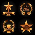 Collection gold trophies star cup laurel awards best actor actress Royalty Free Stock Photo