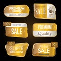 Collection of gold and white sale and premium quality badge and labels Royalty Free Stock Photo