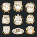 Collection of gold and white shields and labels premium choice