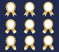 Collection of golden award ribbons vector set isolated on white background Royalty Free Stock Photo