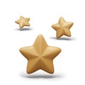 Collection of golden 3D stars on white background. Realistic models in various positions Royalty Free Stock Photo