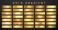 Collection of golden metallic gradient. Brilliant plates with gold effect. Vector illustration