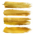 Collection of golden paint strokes to make a background for your design, golden hot foil, gold leaf. Creative design. Gold set