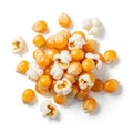 Scattered popcorn kernels and popped corn isolated on white background Royalty Free Stock Photo