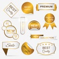 Collection of golden premium promo seals/stickers.