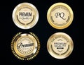 Collection of golden premium quality badges vector illustration