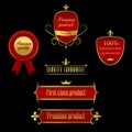 Collection of golden - red labels and frames marking the product quality Royalty Free Stock Photo