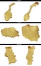 A collection of golden shapes from the European states Norway, Poland, Portugal