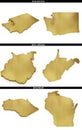 A collection of golden shapes from the US American states Washington, West Virginia, Wisconsin