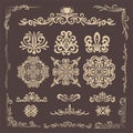 Set of golden vintage ornaments, text dividers and mandalas. Calligraphic breaks and separators and classic borders Royalty Free Stock Photo