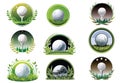 Collection of golf ball logos with vector designs. Perfect for sport-related projects, emblems, and competitions Royalty Free Stock Photo