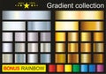 Collection of gradients of gold and silver metals. Set of golden and silver metalic gradients, Vector illustration