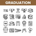 Collection Graduation Thin Line Icons Set Vector