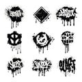 Collection of graffiti tags and symbols with dripping paint effect Royalty Free Stock Photo