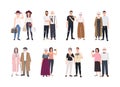 Collection of grandparents and grandchildren standing together. Set of family portraits. Bundle of cute cartoon