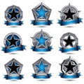 Collection of gray round heraldic 3d glamorous icons, silver