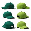 Collection of green baseball caps in various shades and angles Royalty Free Stock Photo