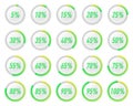 Collection of green circle percentage diagrams for infographics