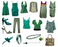 Collection of green clothes and accessories Royalty Free Stock Photo