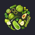 Collection of green fruits and vegetables