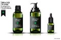 Collection Of Green Glass Bottles With Pipettes, Bottles With Oil For Face. Cosmetic Template, Realistic Cosmetic Bottle