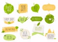 Collection of green labels and badges for organic, natural, bio and eco friendly products. Vintage vector,green colors Royalty Free Stock Photo