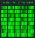 Collection of green metallic gradient. Brilliant plates with chrome effect. Vector illustration