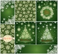Collection of green xmas cards with paper snowflakes