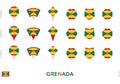 Collection of the Grenada flag in different shapes and with three different effects