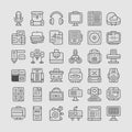 Collection of grey line art icons representing technology digital devices and computer hardware Royalty Free Stock Photo