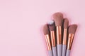 Collection of group makeup brush size with various isolated on pink background, set of make-up artist.