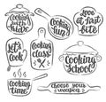 Collection of grunge contoured cooking label or logo. Hand written lettering, calligraphy cooking vector illustration.