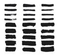 Collection of grunge rectangle brush strokes. Painted stripes set. Black ink hand drawn texture. Lines isolated on white backgroun