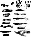 Collection of grungy paint strokes, splashes and handprint Royalty Free Stock Photo