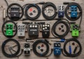 Pedals include overdrive, octave, compressor, and delay effects in Royalty Free Stock Photo