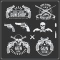 Collection of Guns. Revolvers, shotguns and rifles. Gun club labels and design elements. Royalty Free Stock Photo