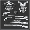 Collection of Guns. Revolvers, shotguns and rifles. Gun club labels and design elements. Royalty Free Stock Photo